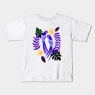 Purple tropical parrots Kids T-Shirt